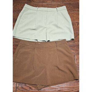 Nine West Safari 90's Resort Rich Pleated Women's Shorts S 16 Sage Green & Brown